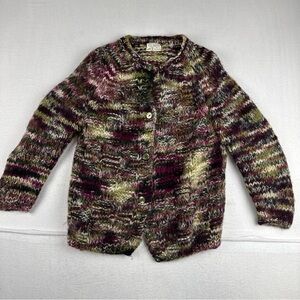 L.S. Ayres Indy VTG Women green Pink Cardigan Sweater Mohair Blend Made in Italy